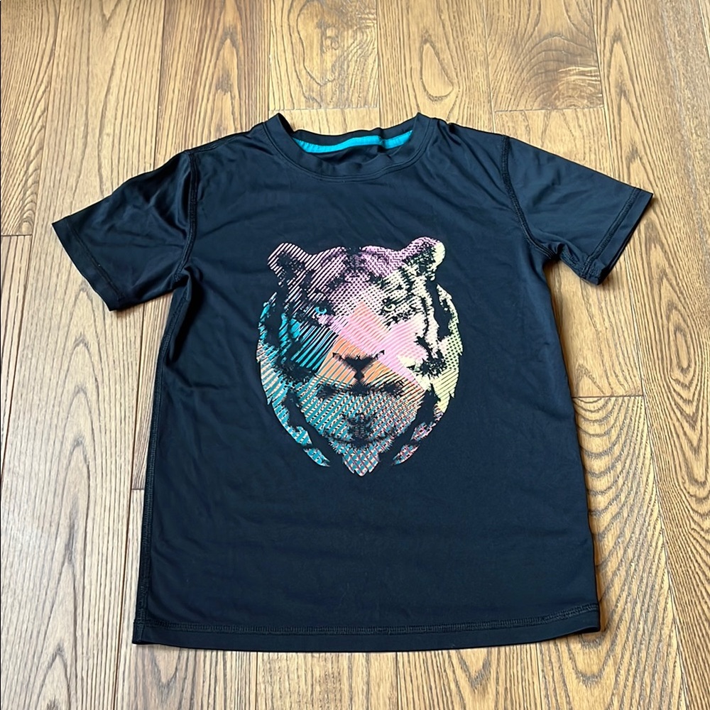 All in Motion Black Short Sleeve Tee with Vibrant Tiger Design